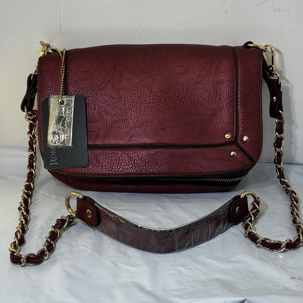 NWT Robert Matthew Crossbody Handbag Purse Textured Burgundy Gold NEW